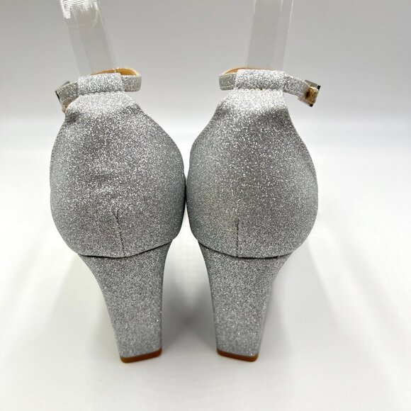 Jewel Badgley Mischka Size 9.5 Peggy Silver Jeweled Wedges Dress Sandals Shoes - Picture 7 of 13